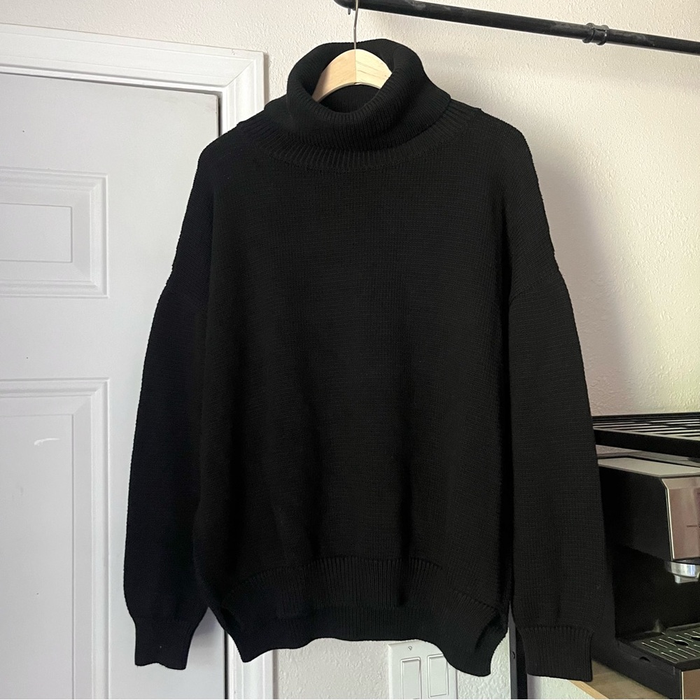 EMERSON FRY black turtleneck chunky knit long sleeve pullover sweater